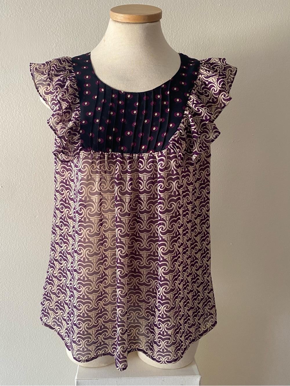Banana Republic Purple Patterned Ruffle Yoke Camisole